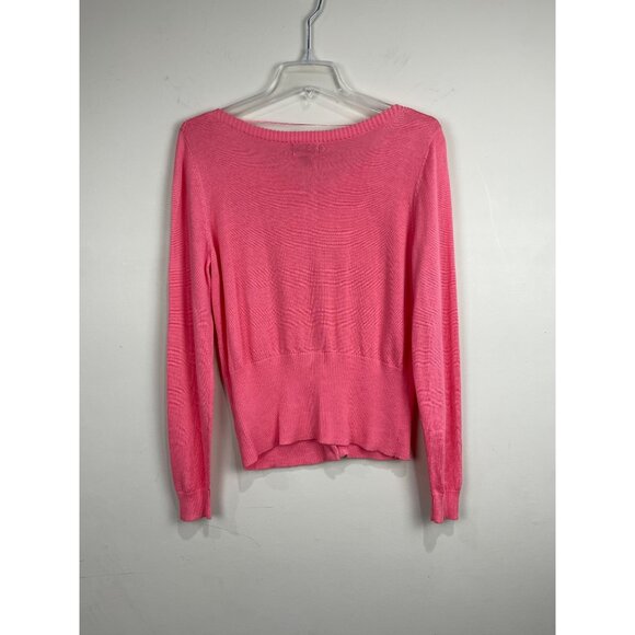 Worthington Sweater Cardigan Womens L Button Up Coral Lightweight Gold Buttons - Picture 2 of 7